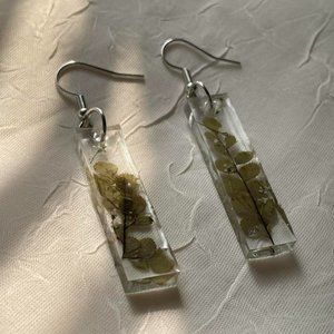 Handmade Green UV Resin Rectangular Floral Earrings